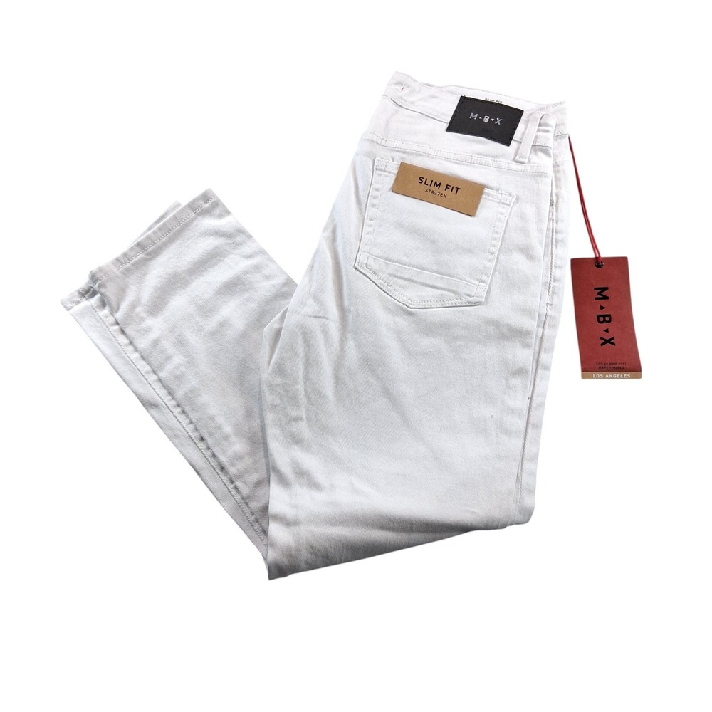 M.B.X. Mens Slim Fit Jeans W36 L30 White‎ Distressed Stretch Denim Pants NEW